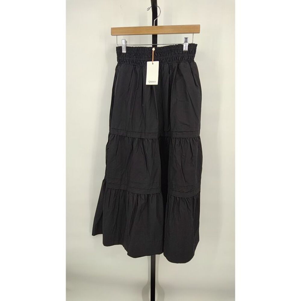 Quince Womens 100% Organic Cotton Poplin Tiered Maxi Skirt Black XS